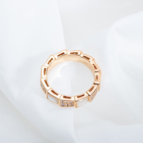 Bvlgari SERPENTI RING PINK GOLD MOP DIAMOND PAVED 4MM