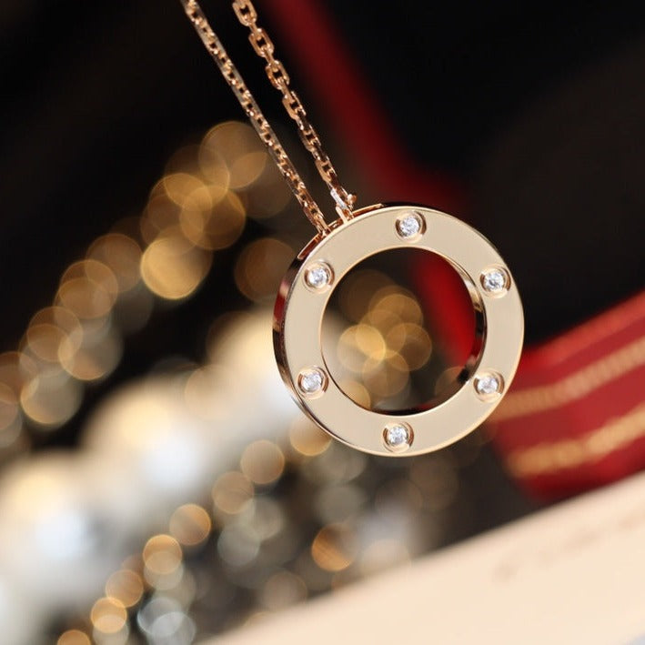 CARTIER LOVE NECKLACE 16MM 6 DIAMONDS PINK GOLD