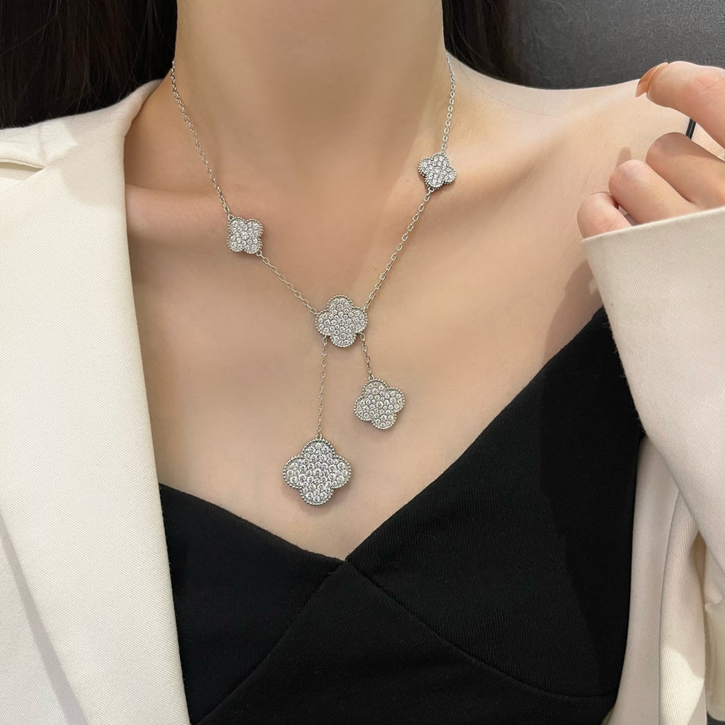 Van Cleef & Arpels CLOVER 6 MOTIFS SILVER DIAMONDS NECKLACES