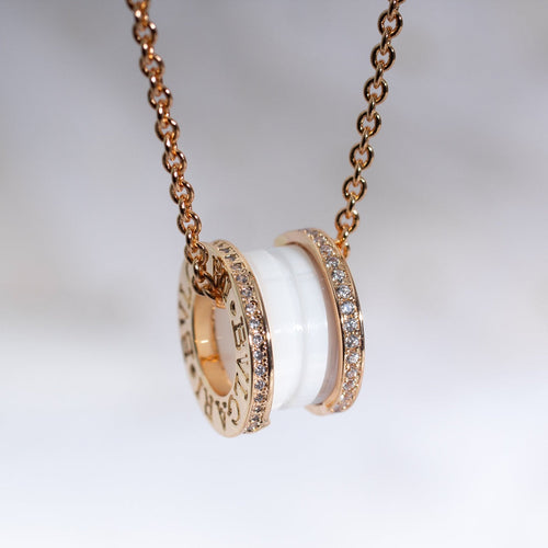 Bvlgari ZERO 1 WHITE CERAMIC PINK GOLD DIAMOND NECKLACE