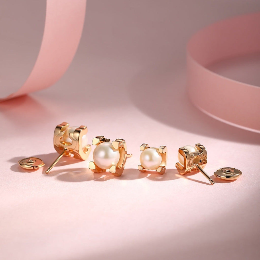 CARTIER AKOYA PEARLS 6MM PINK GOLD STUD EARRINGS
