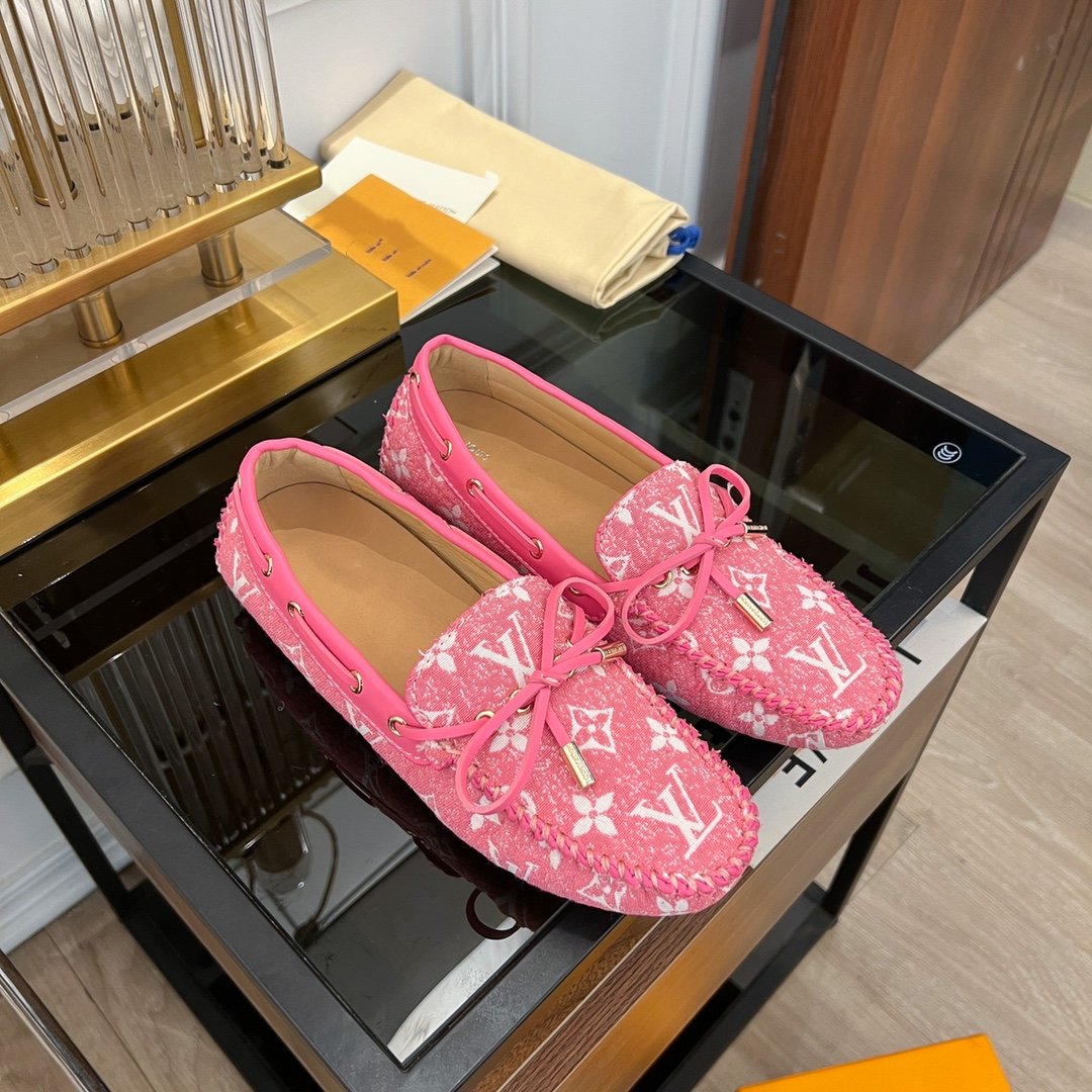 LOUIS VUITTON LV GLORIA FLAT LOAFER DENIM FLORAL FABRIC PINK