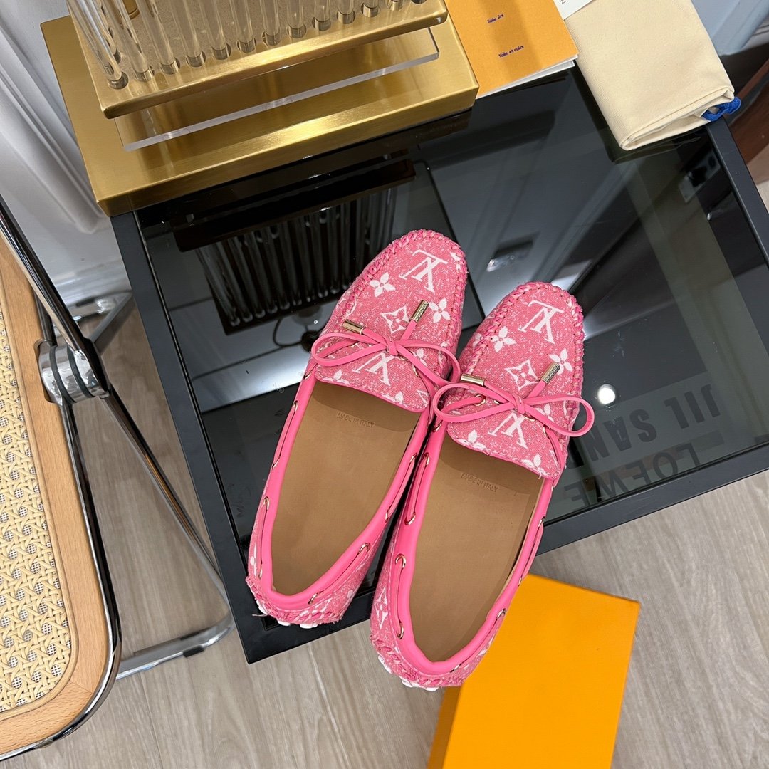 LOUIS VUITTON LV GLORIA FLAT LOAFER DENIM FLORAL FABRIC PINK