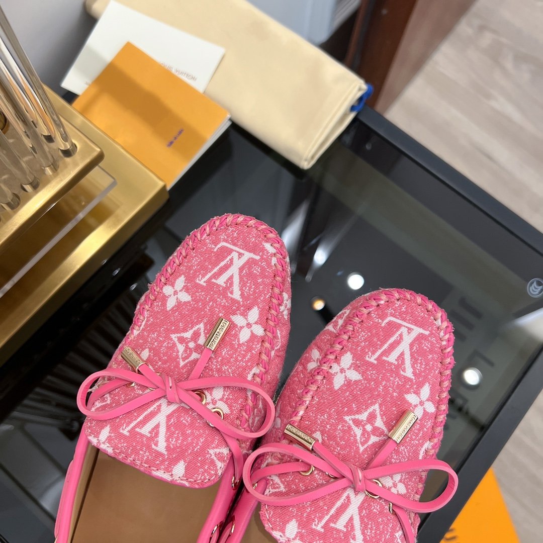 LOUIS VUITTON LV GLORIA FLAT LOAFER DENIM FLORAL FABRIC PINK
