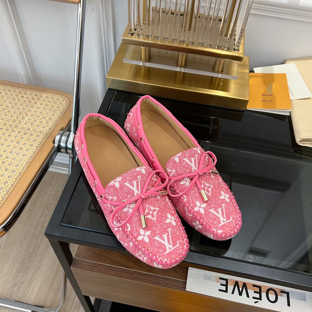 LOUIS VUITTON LV GLORIA FLAT LOAFER DENIM FLORAL FABRIC PINK