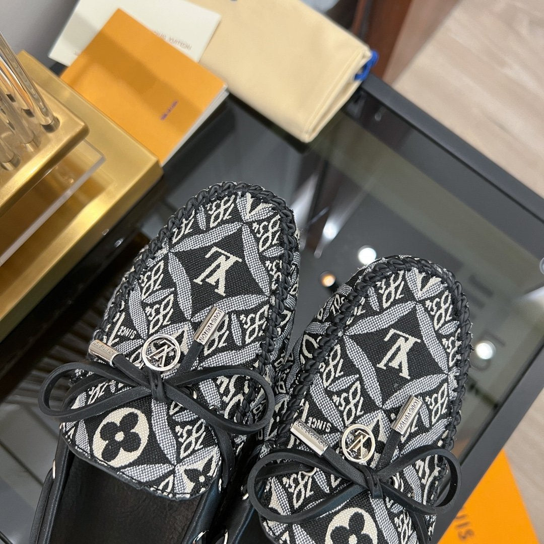 LOUIS VUITTON LV GLORIA FLAT LOAFER DENIM FLORAL FABRIC BLACK