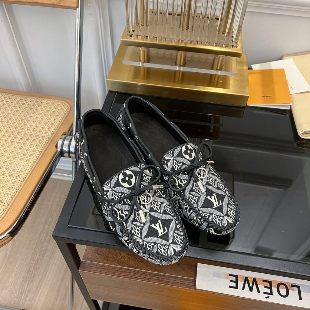 LOUIS VUITTON LV GLORIA FLAT LOAFER DENIM FLORAL FABRIC BLACK