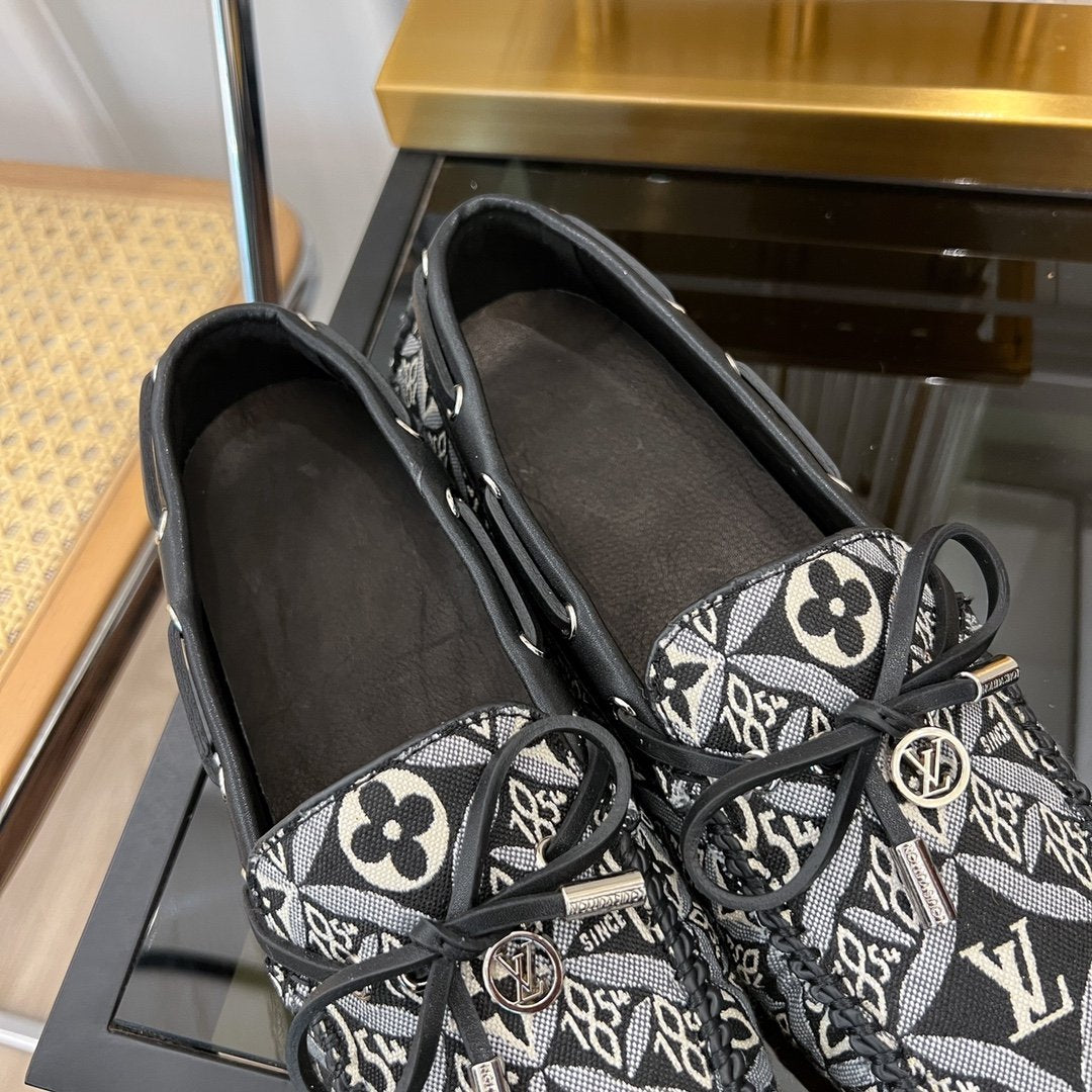LOUIS VUITTON LV GLORIA FLAT LOAFER DENIM FLORAL FABRIC BLACK