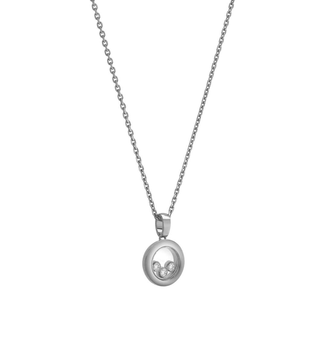 HAPPY PEDANT SILVER 3 DIAMOND NECKLACE