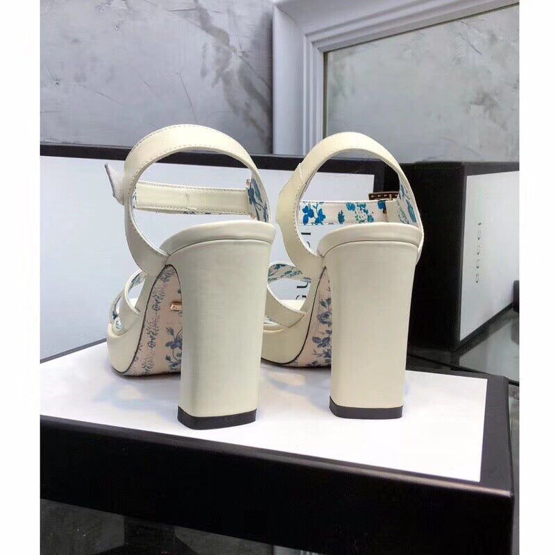 GUCCI HIGH SANDAL WHITE CALFSKIN WITH PATTERNS