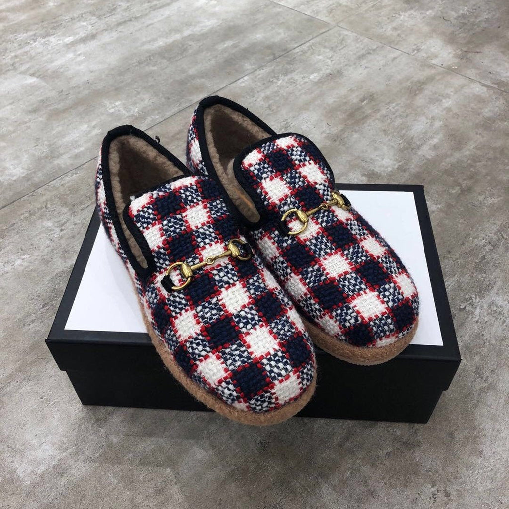 GUCCI HORSEBIT LOAFER IN COLORFUL TWEED AND LAMB FUR LINING