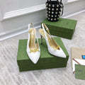 GUCCI HIGH HEEL SLINGBACK WHITE CALFSKIN WITH CHAIN
