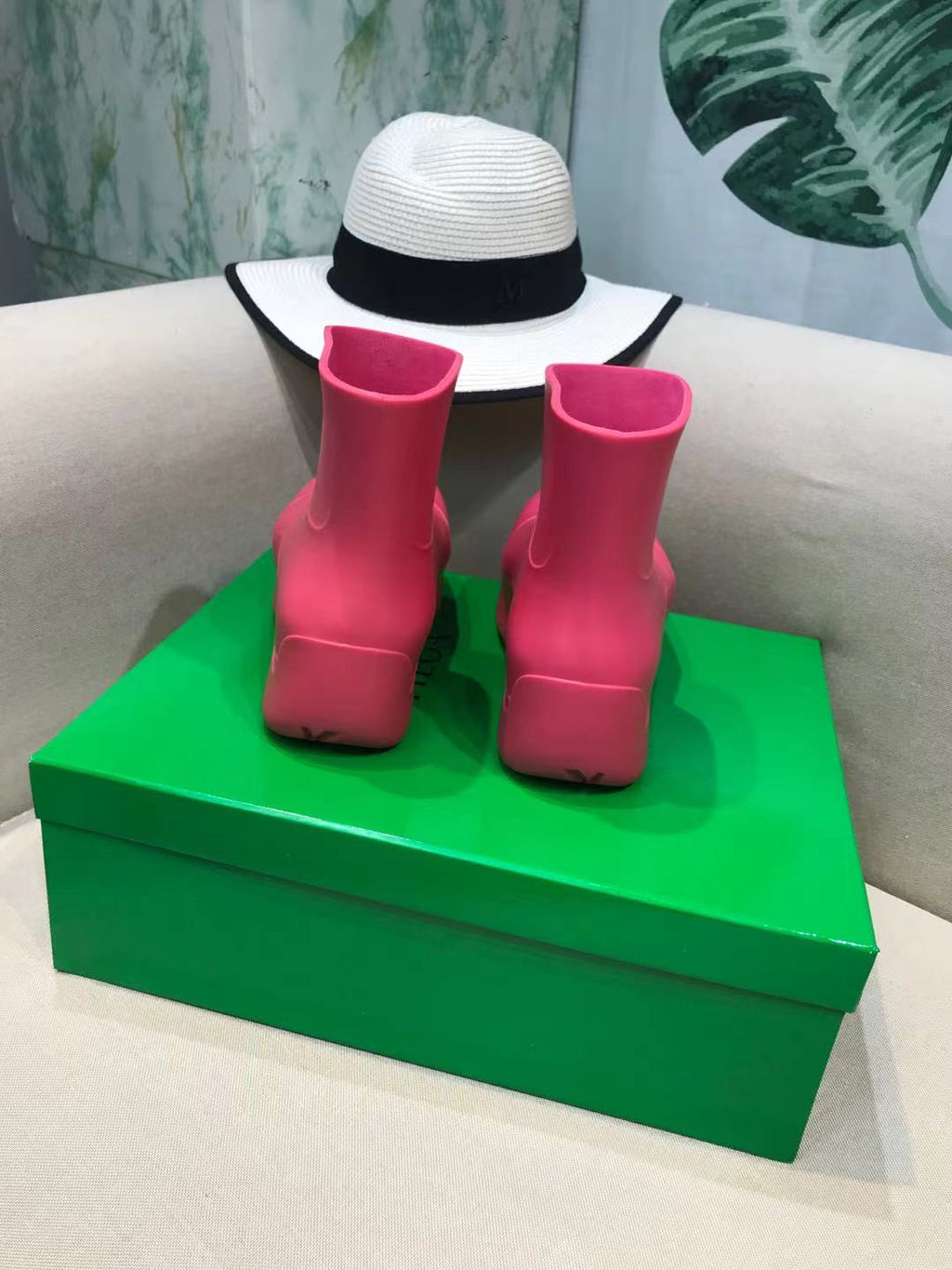 BOTTEGA VENETA PUDDLE ANKLE BOOT IN BRIGHT PINK RUBBER