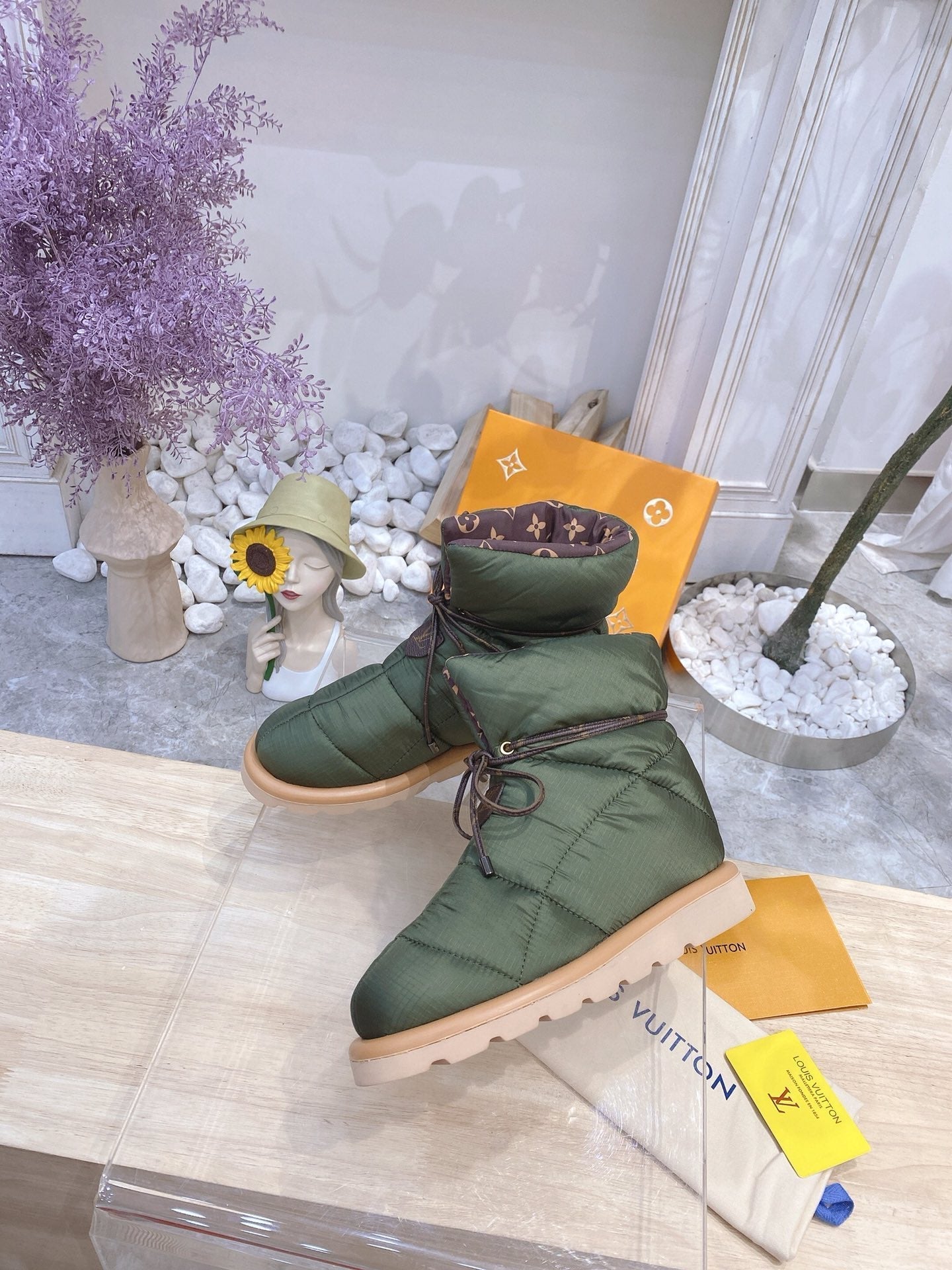 LOUIS VUITTON PILLOW COMFORT ANKLE BOOTS IN ARMY GREEN NYLON