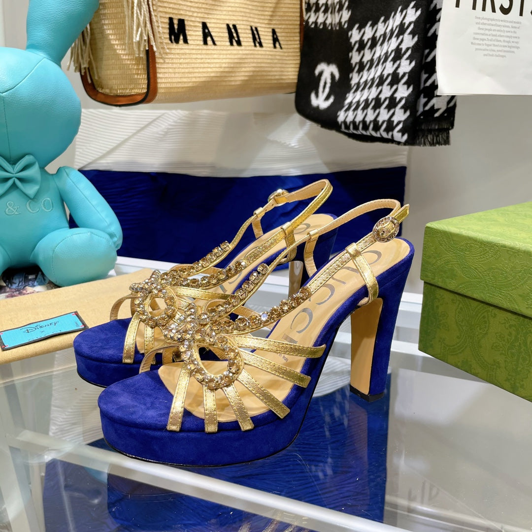GUCCI CRYSTAL HIGH HEEL SANDAL AZURE LAMBSKIN