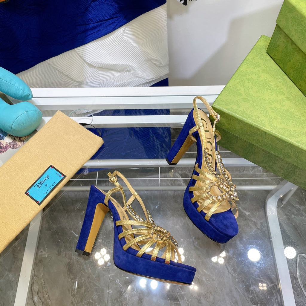 GUCCI CRYSTAL HIGH HEEL SANDAL AZURE LAMBSKIN