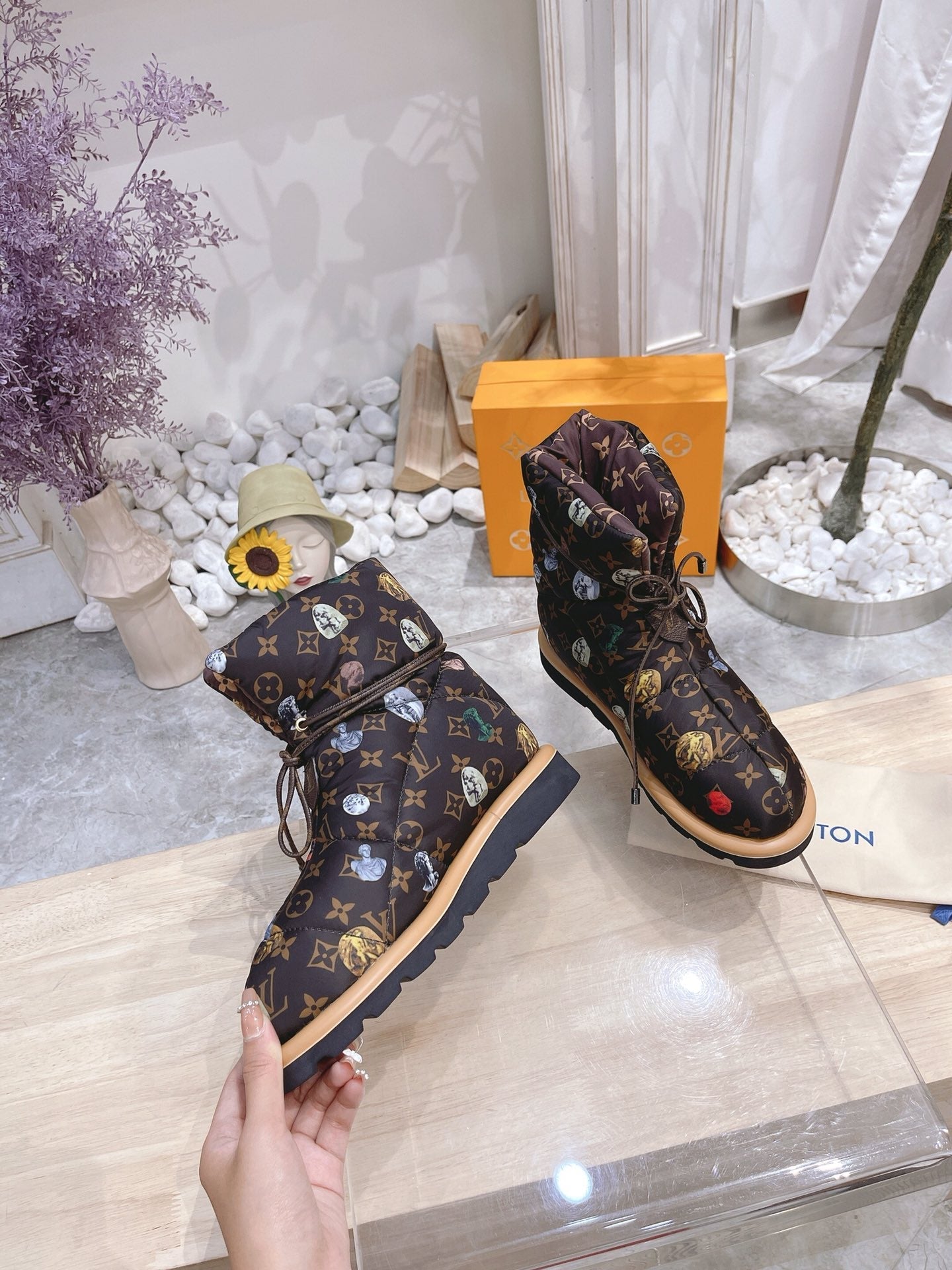 LOUIS VUITTON PILLOW COMFORT ANKLE BOOTS IN CHOCOLATE BROWN MONOGRAM NYLON