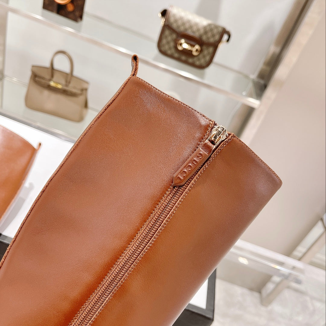 GUCCI CLASSIC KNEE HIGH BOOTS IN BRONZE BROWN IMPORTED CALFSKIN