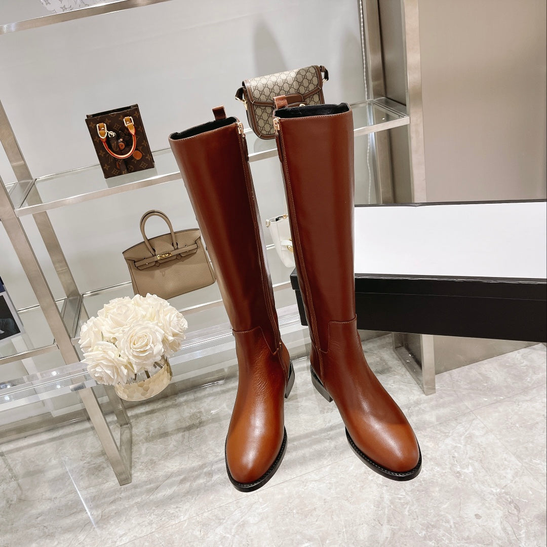 GUCCI CLASSIC KNEE HIGH BOOTS IN BRONZE BROWN IMPORTED CALFSKIN