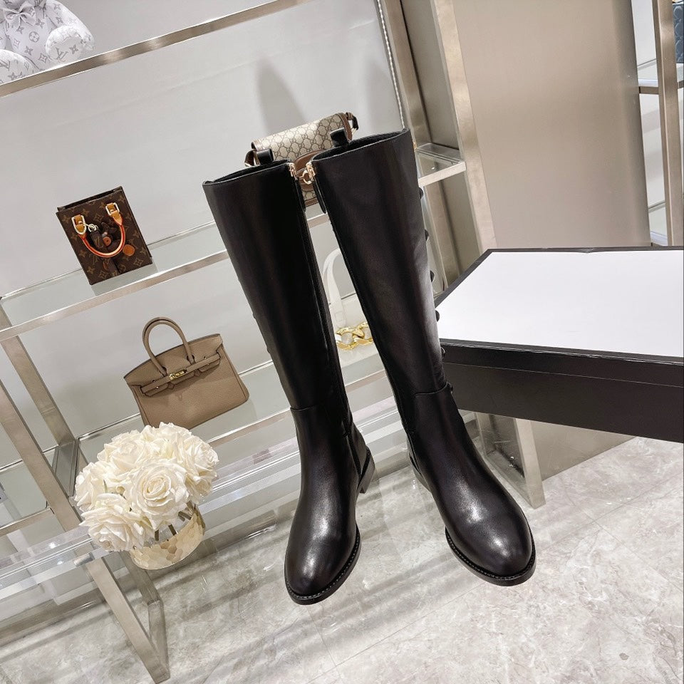 GUCCI CLASSIC KNEE HIGH BOOTS IN BLACK IMPORTED CALFSKIN