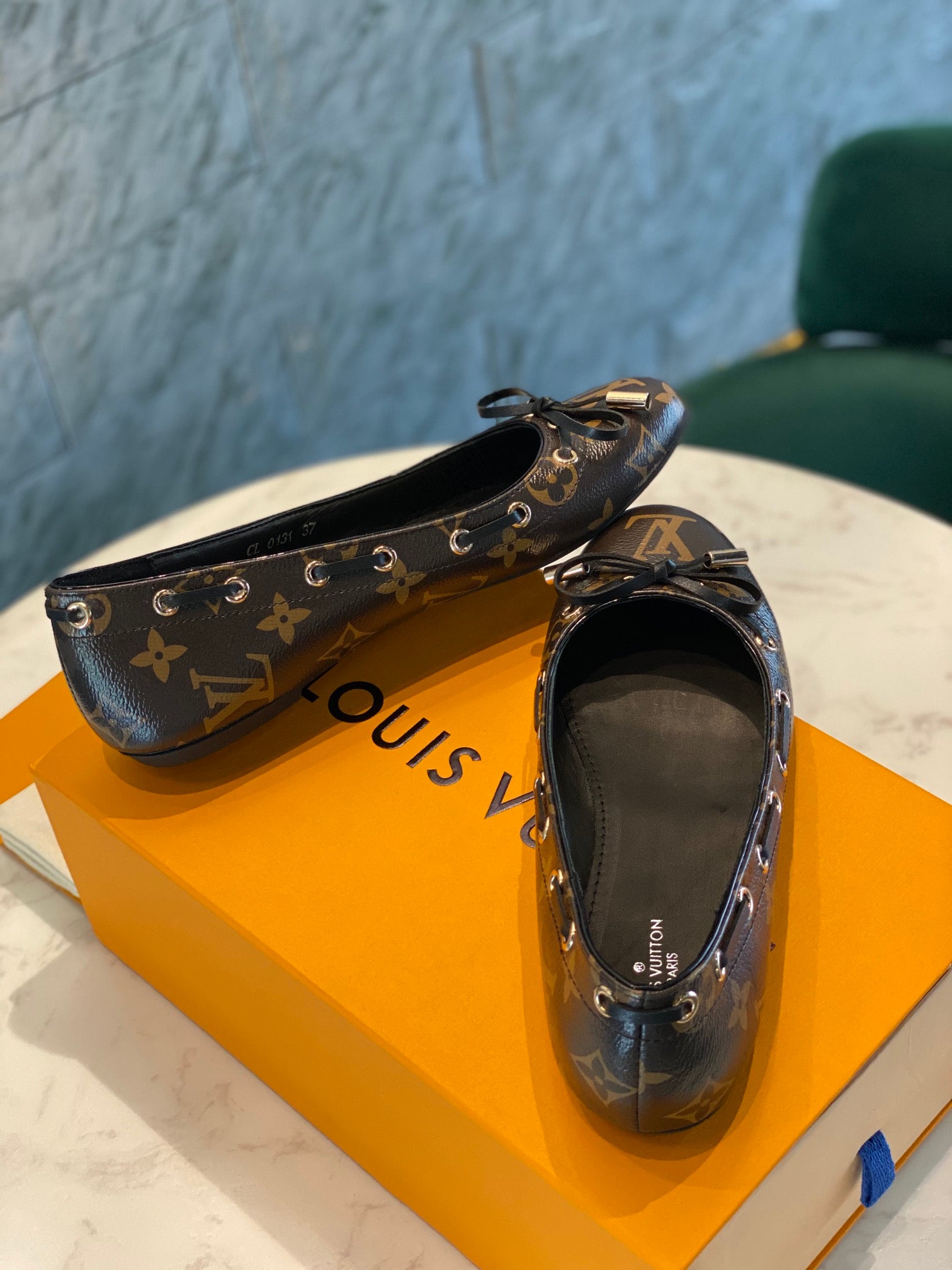 LOUIS VUITTON LV WOMEN'S BALLET FLAT IN CHOCOLATE BROWN MONOGRAM CALFSKIN WITH BOW