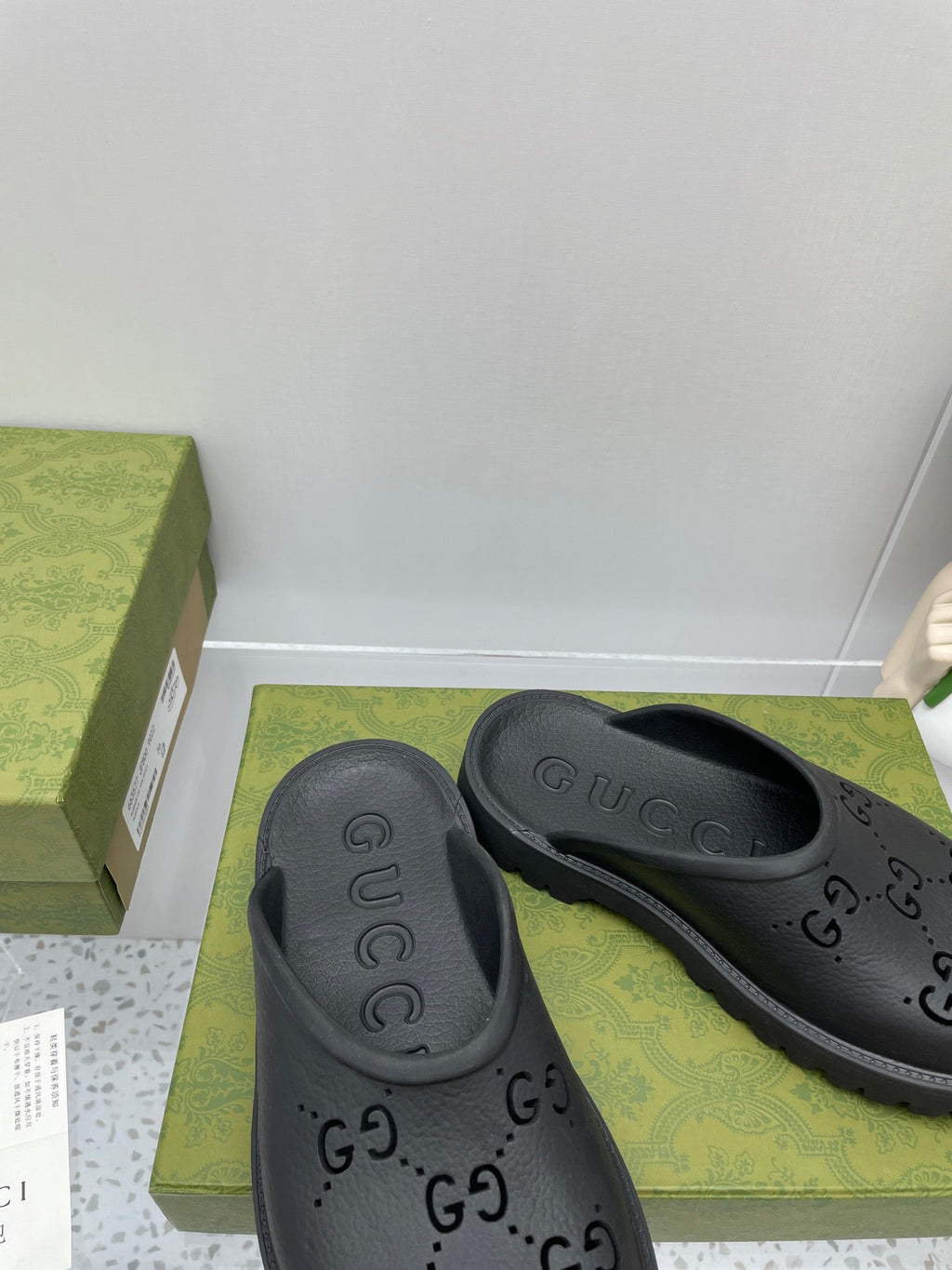 GUCCI PLATFORM PERFORATED G SANDAL BLACK IP FOAM