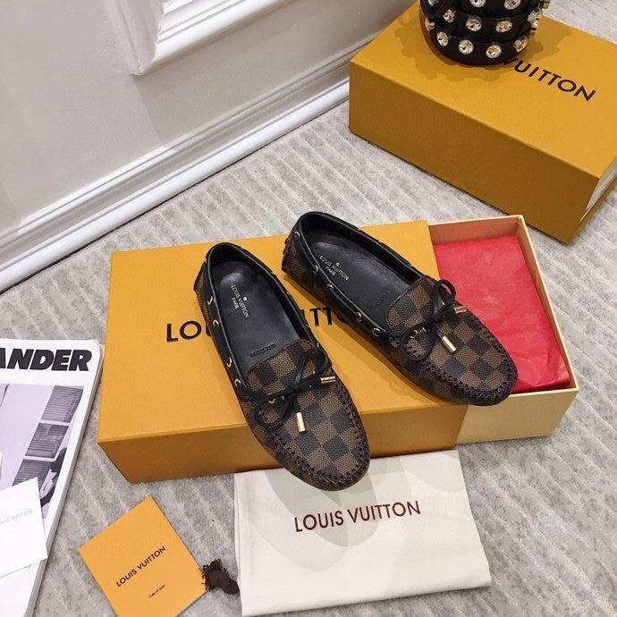 LOUIS VUITTON LV WOMEN'S DRIVER MOCCASIN IN EBENE DAMIER MONOGRAM CALFSKIN