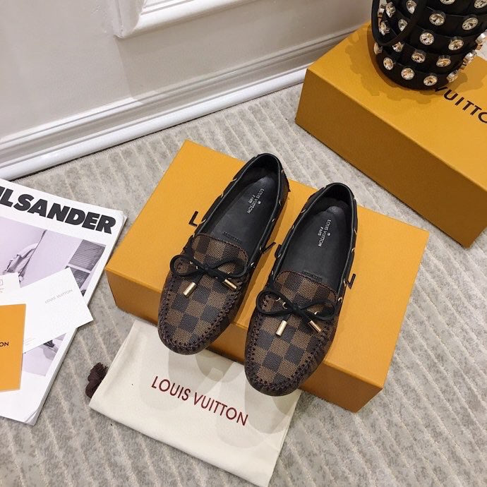 LOUIS VUITTON LV WOMEN'S DRIVER MOCCASIN IN EBENE DAMIER MONOGRAM CALFSKIN