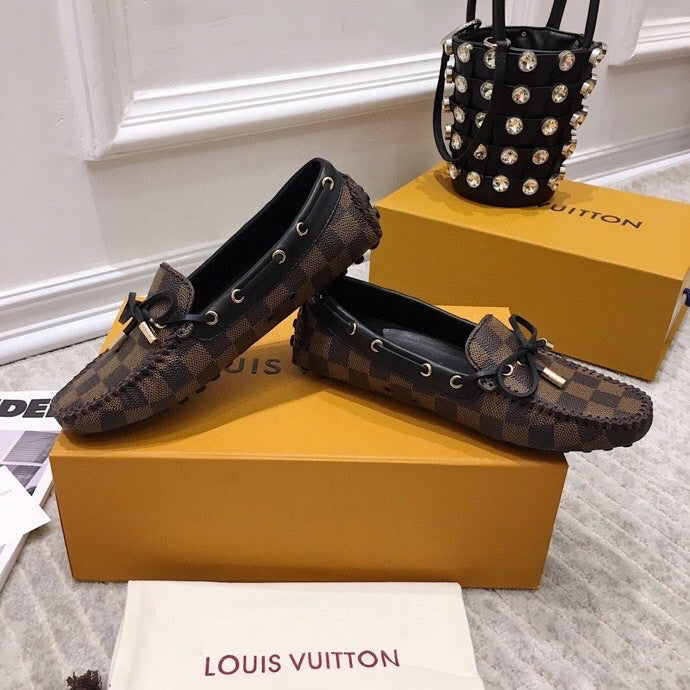 LOUIS VUITTON LV WOMEN'S DRIVER MOCCASIN IN EBENE DAMIER MONOGRAM CALFSKIN