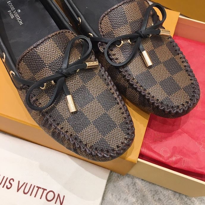 LOUIS VUITTON LV WOMEN'S DRIVER MOCCASIN IN EBENE DAMIER MONOGRAM CALFSKIN