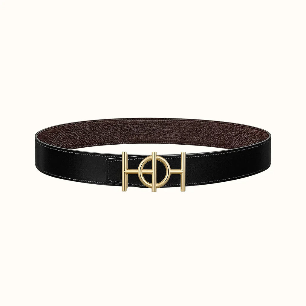 HERMES ULYSSE BELT BUCKLE & REVERSIBLE CHOCOLATE BROWN LEATHER STRAP 38MM GOLD HARDWARE