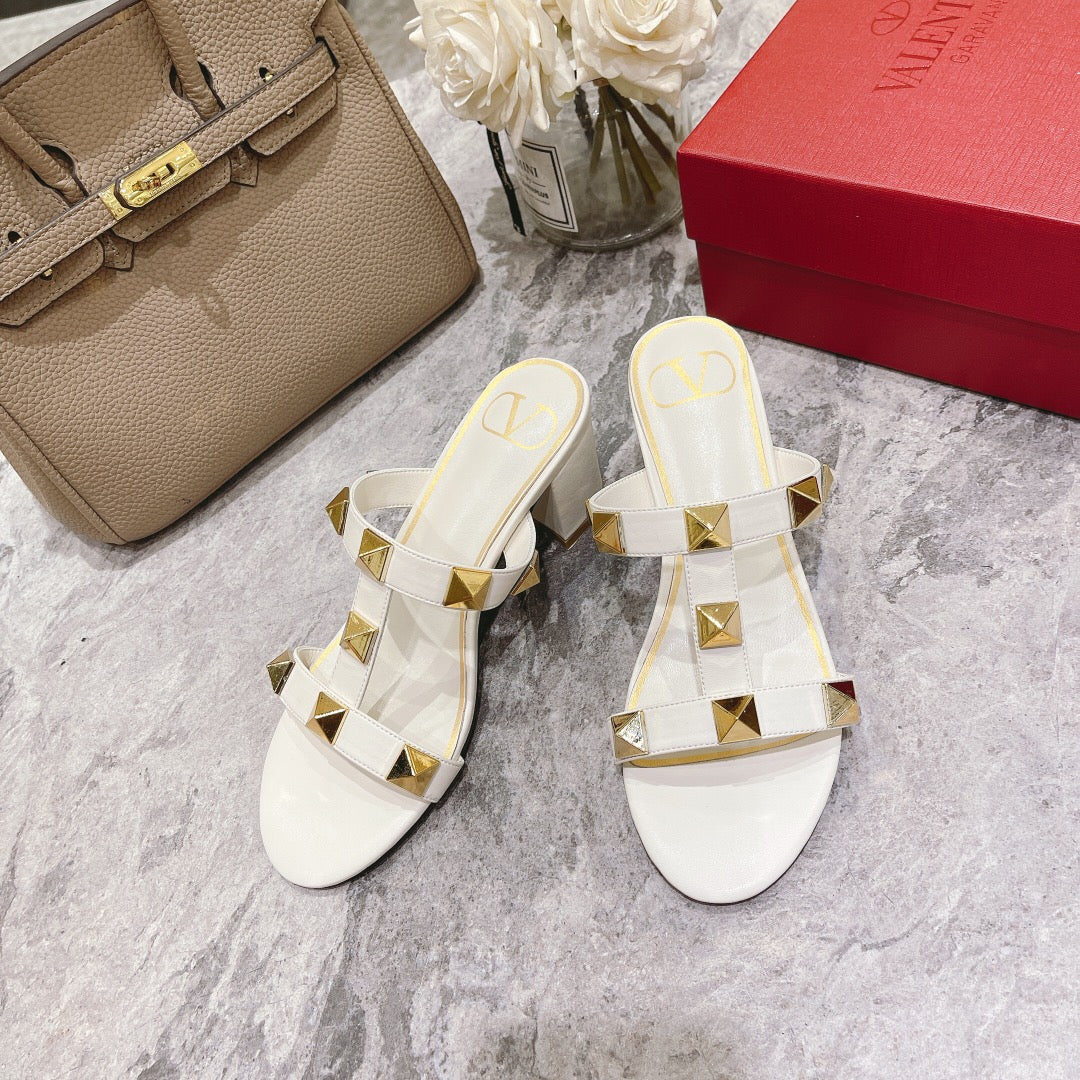 ROMAN STUD WHITE CALFSKIN SLIDE SANDAL 60 MM
