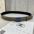CHANEL 30MM BELT IN MOCHA BROWN GRAINED CALFSKIN WITH NAVY BLUE LOGO