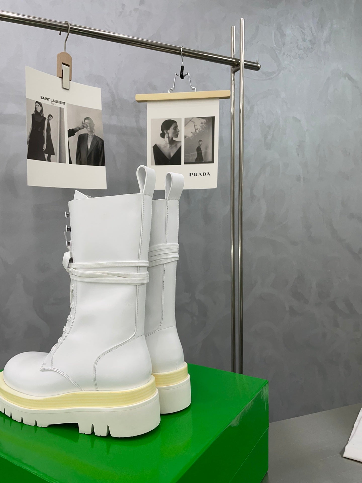 BOTTEGA VENETA LUG LACE-UP BOOT IN WHITE CALFSKIN 7 CM