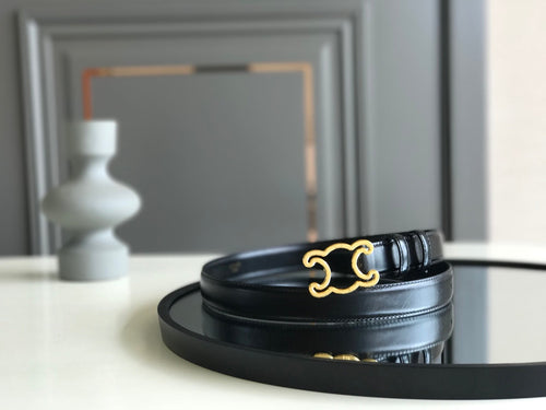 CELINE 25S BELT TRIOMPHE 25MM IN BLACK GLOSSY CALFSKIN 559675
