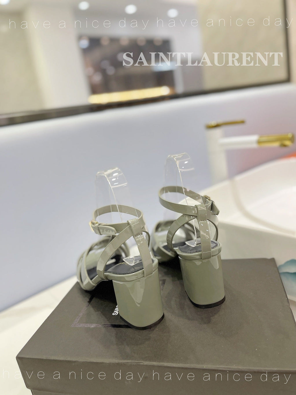 SL TRIBUTE SANDAL GLOSSY SAGE CALFSKIN