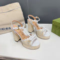 GUCCI 105 HIGH HEEL SANDAL WHITE STRAW