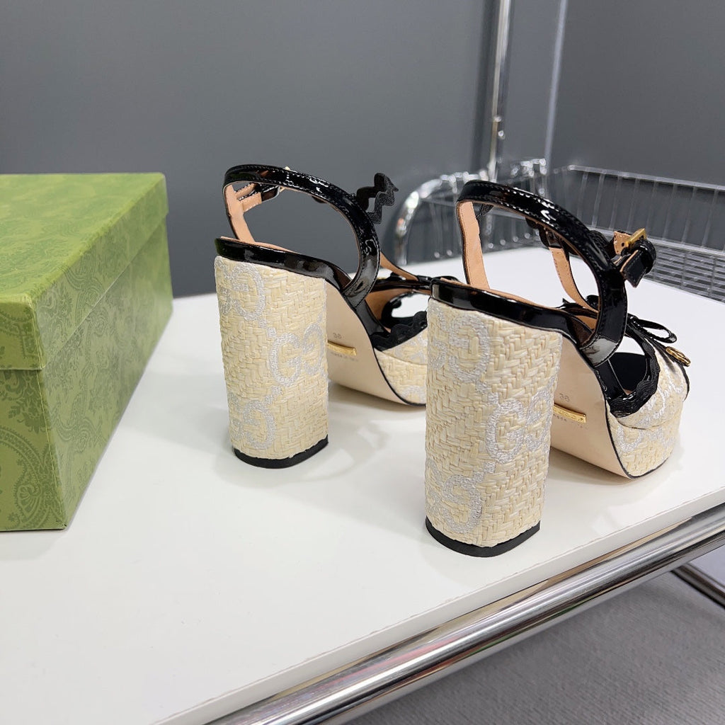 GUCCI 105 HIGH HEEL SANDAL CREAM STRAW