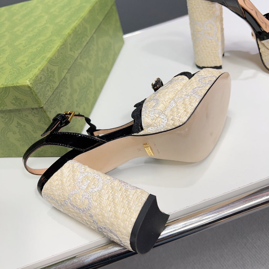 GUCCI 105 HIGH HEEL SANDAL CREAM STRAW