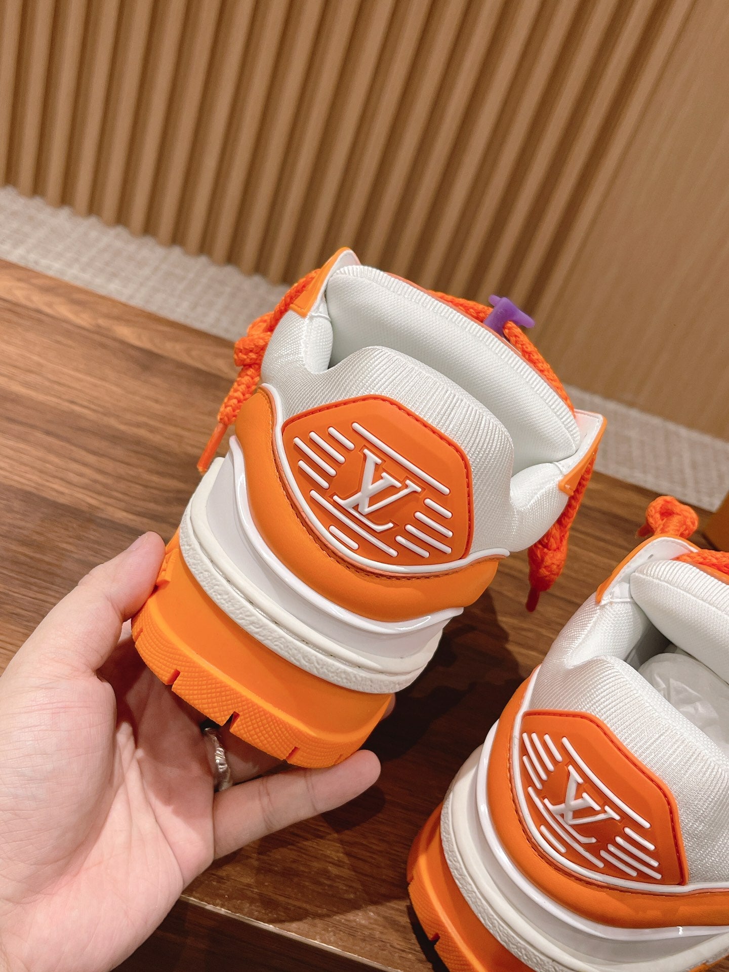 LOUIS VUITTON LV Trainer Maxi Sneaker White Mix Orange Calfskin