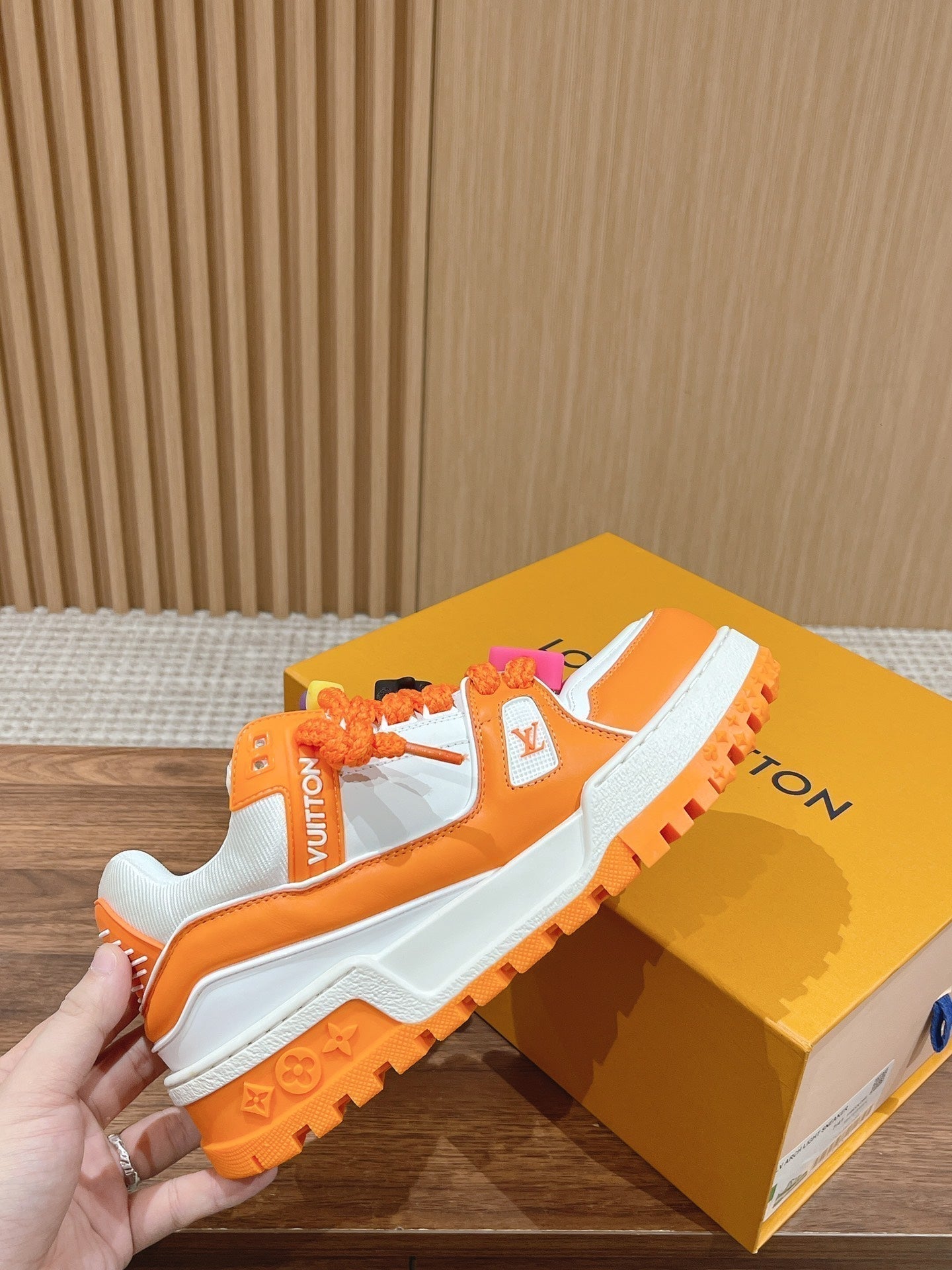 LOUIS VUITTON LV Trainer Maxi Sneaker White Mix Orange Calfskin