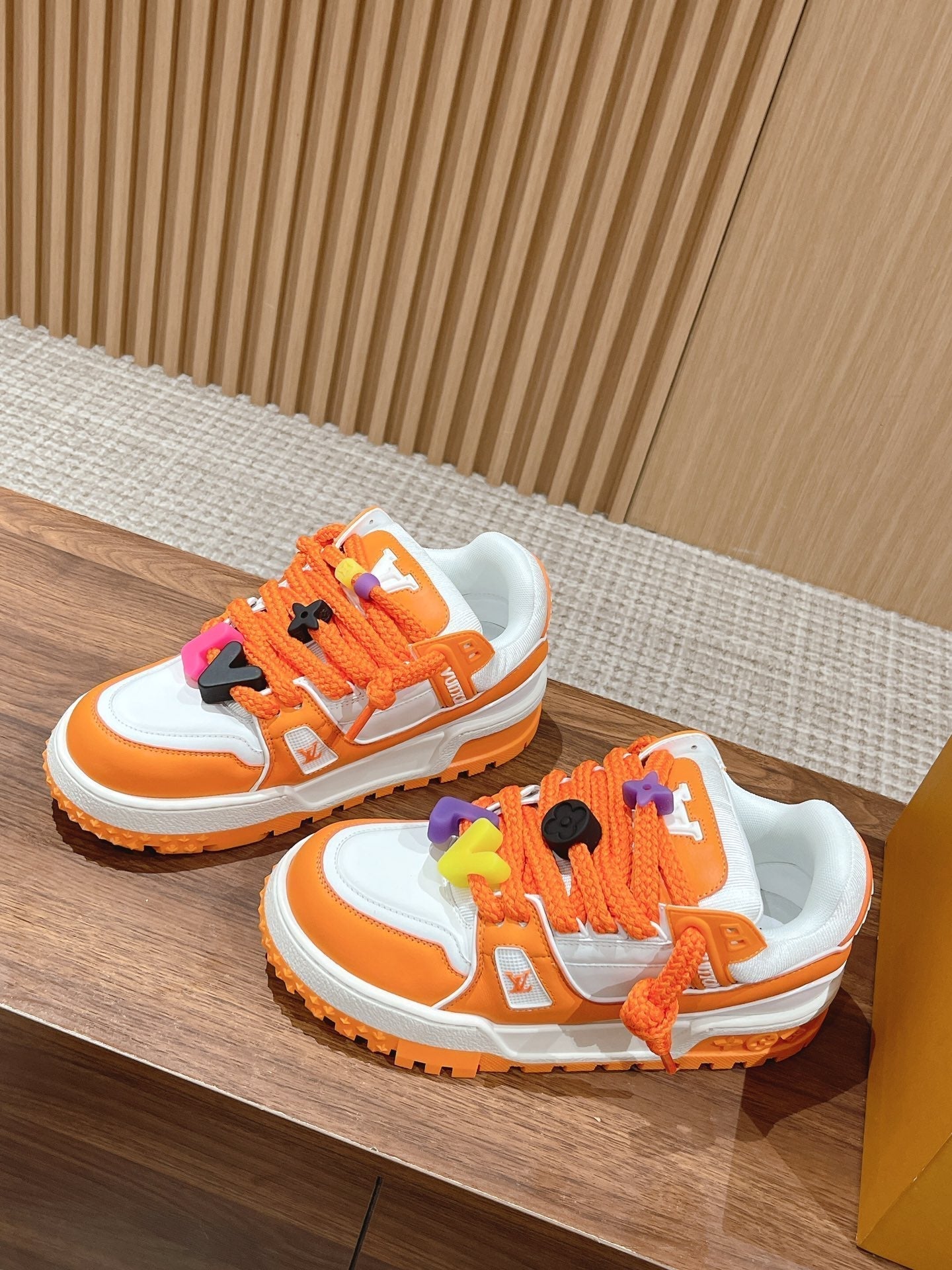 LOUIS VUITTON LV Trainer Maxi Sneaker White Mix Orange Calfskin