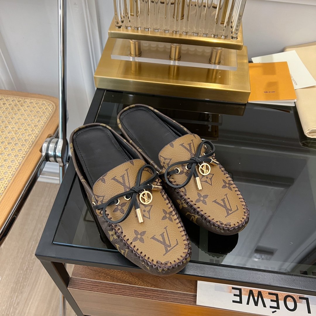 LOUIS VUITTON LV GLORIA FLAT LOAFER CLASSIC MONOGRAM PALE BROWN