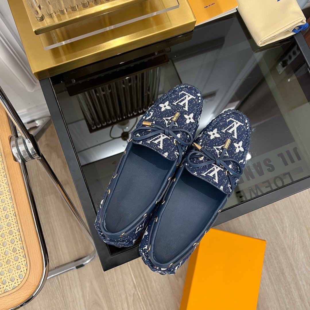LOUIS VUITTON LV GLORIA FLAT LOAFER DENIM FLORAL FABRIC DARK BLUE