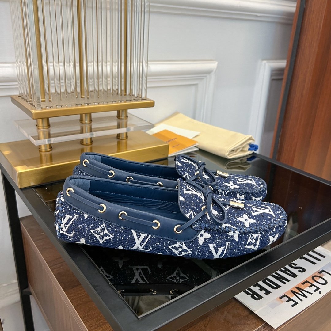 LOUIS VUITTON LV GLORIA FLAT LOAFER DENIM FLORAL FABRIC DARK BLUE