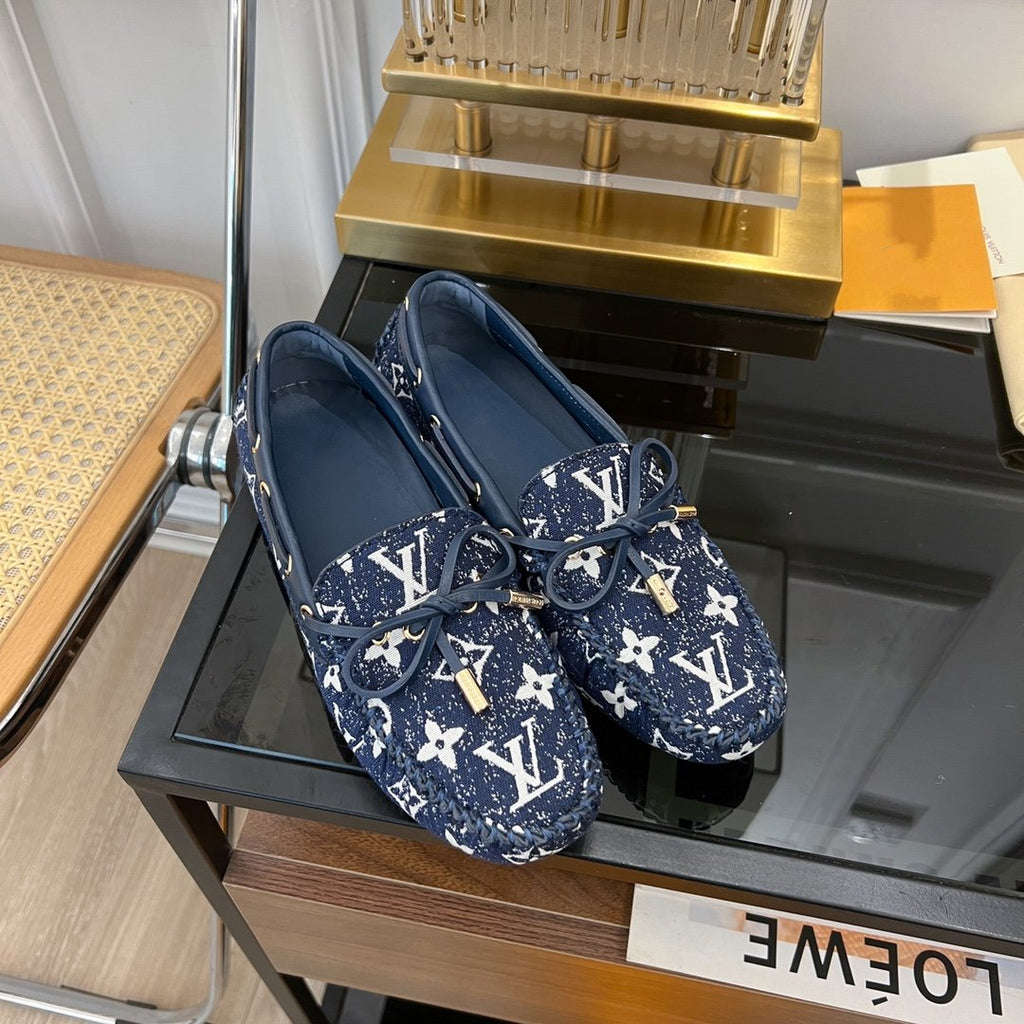 LOUIS VUITTON LV GLORIA FLAT LOAFER DENIM FLORAL FABRIC DARK BLUE