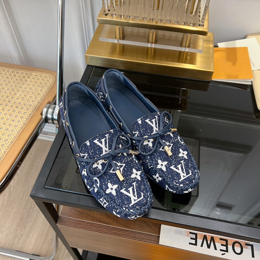 LOUIS VUITTON LV GLORIA FLAT LOAFER DENIM FLORAL FABRIC DARK BLUE