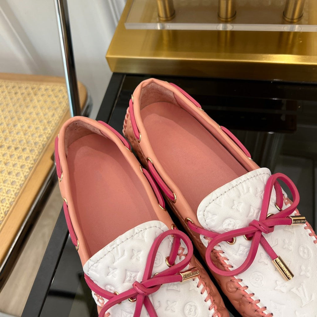 LOUIS VUITTON LV GLORIA FLAT LOAFER LOGO STAMPING WHITE PINK