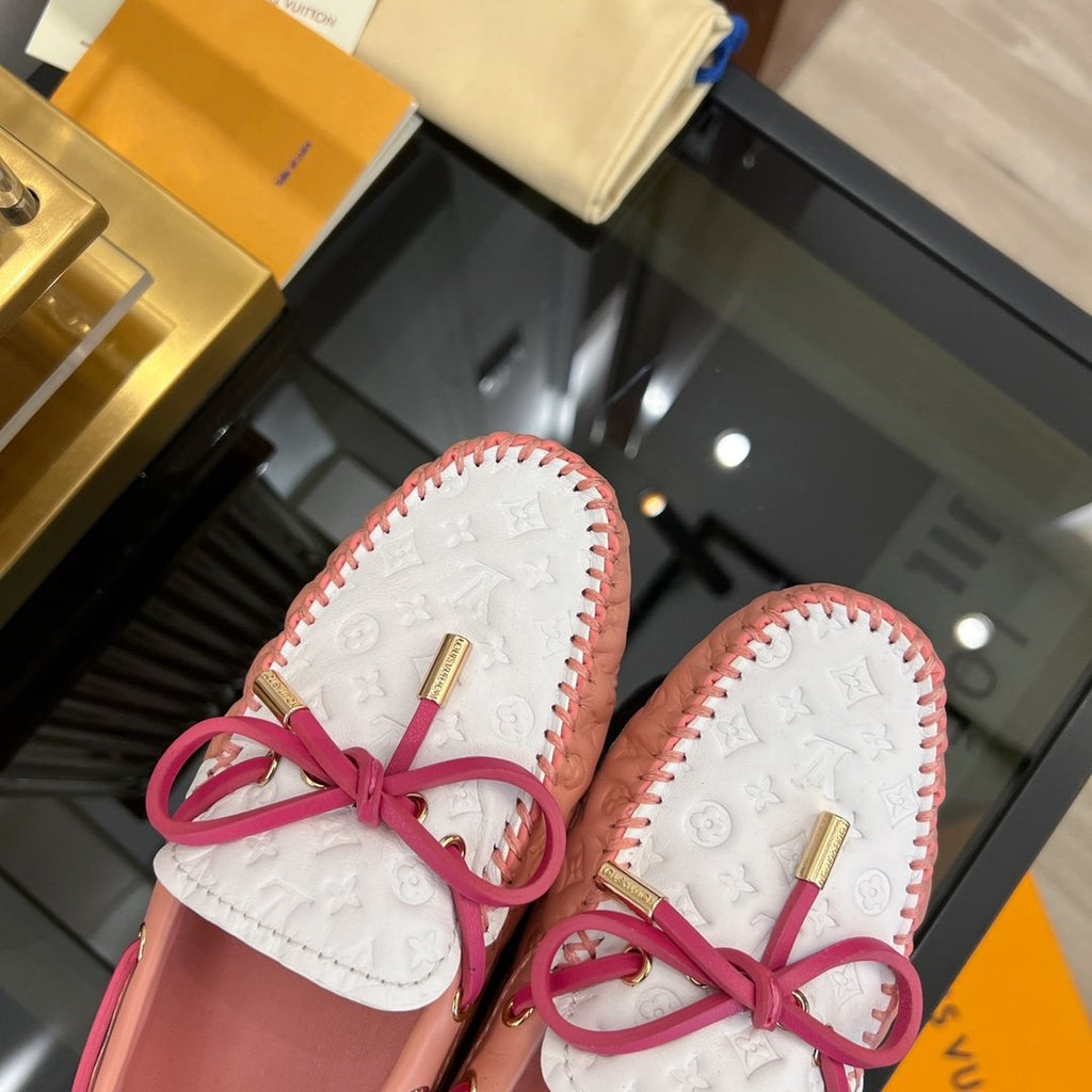 LOUIS VUITTON LV GLORIA FLAT LOAFER LOGO STAMPING WHITE PINK