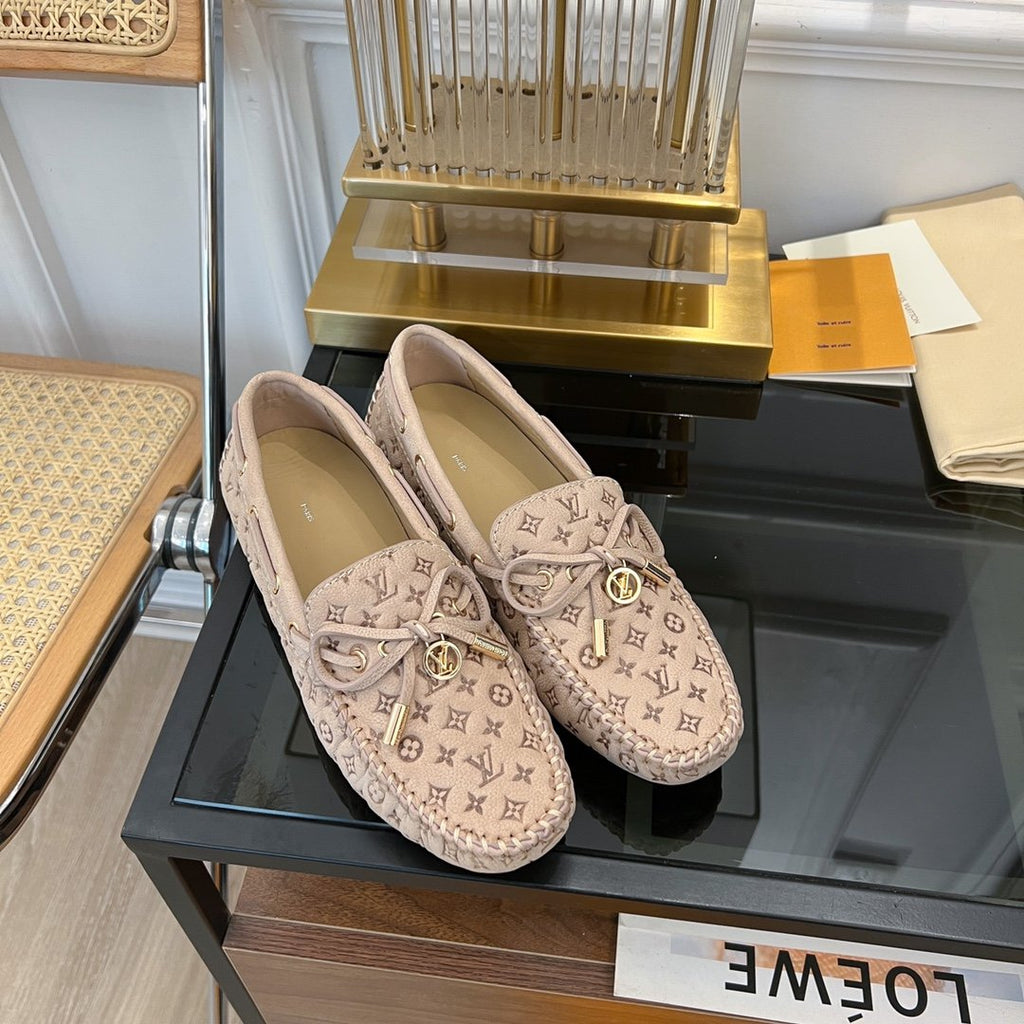 LOUIS VUITTON LV GLORIA FLAT LOAFER LOGO STAMPING BEIGE